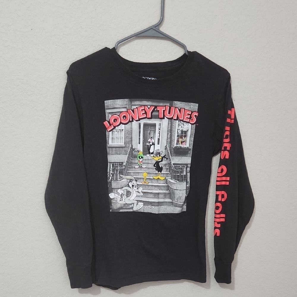 Looney Tunes Shirt Mens Graphic Tee Small Black Long Sleeve Thats All Folk